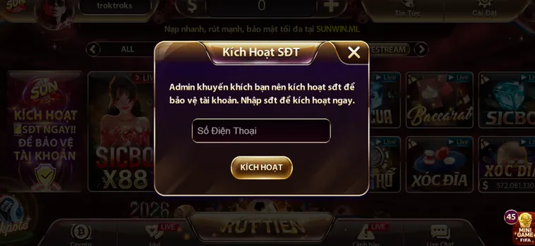 Kích hoạt số điện thoại ngay sau khi đăng kí tài khoản để bảo mật tài khoản ở mức cao nhất.